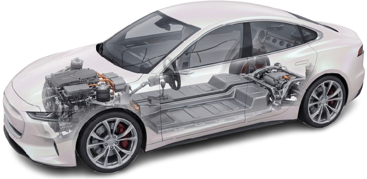 Carro com visão raio-x do motor e componentes internos